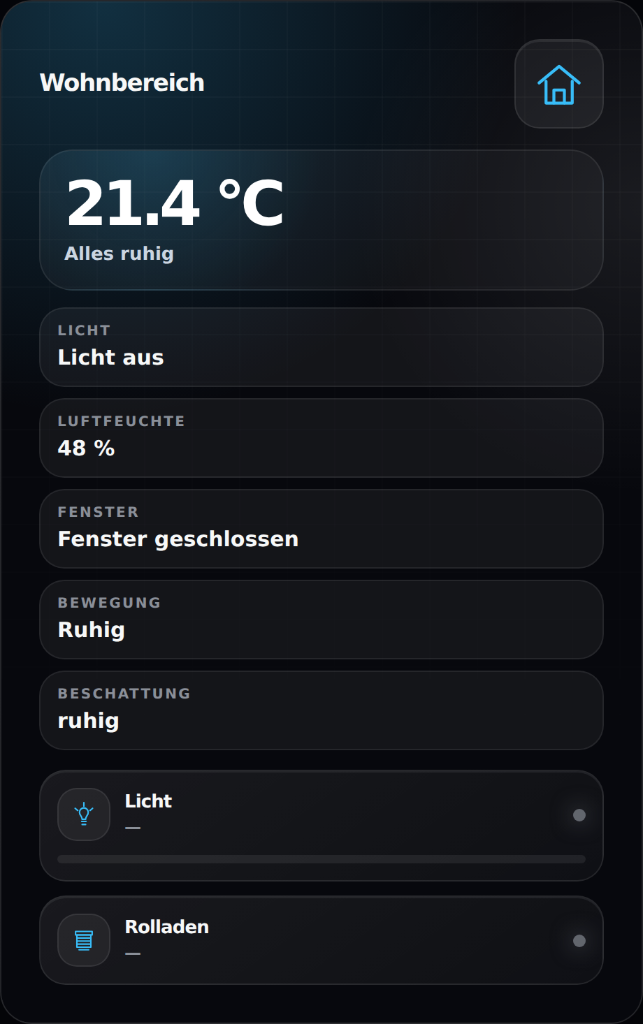 JustSmart Room Card mit Raumklima und Steuerungen
